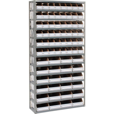 Global Industrial™ Steel Open Shelving with 72 Corrugated Shelf Bins 13 Shelves - 36x18x73
