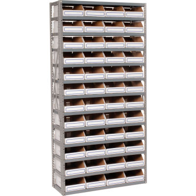 Global Industrial Steel Open Shelving with 48 Corrugated Shelf Bins 13 Shelves - 36x12x73