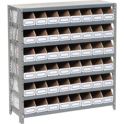 Global Industrial Steel Open Shelving W/ 48 Corrugated Shelf Bins, 7 Shelves, 36" x 18" x 39"