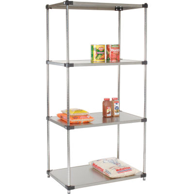 Nexel® Stainless Steel Solid Shelving Starter 36"W x 24"D x 74"H