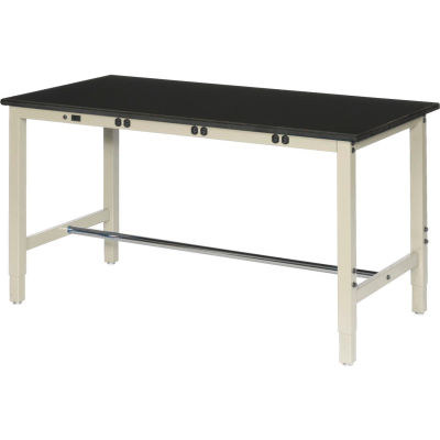 Global Industrial 72"W x 30"D Lab Bench with Power Apron - Phenolic Resin Safety Edge - Tan