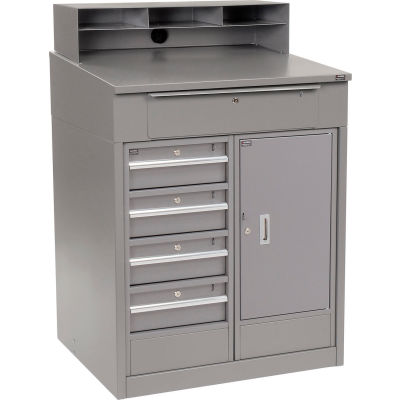 Global Industrial Cabinet Shop Desk - 5 Drawers & Pigeonhole Riser 34-1/2 x 30 x 51-1/2 - Gray