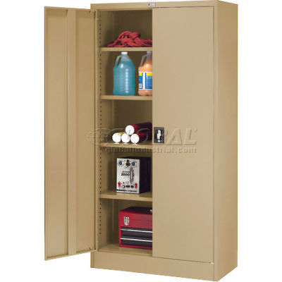 Global Industrial Steel Storage Cabinet, Recessed Handle, 36"Wx18"Dx72"H, Tan, Unassembled