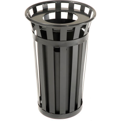 Global Industrial™ Outdoor Slatted Steel Trash Can With Flat Lid & Liner, 24 Gallon, Black