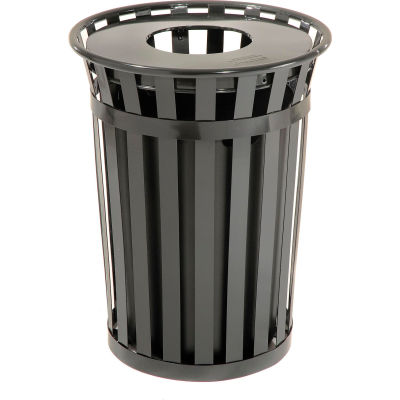 Global Industrial™ Outdoor Slatted Steel Trash Can With Flat Lid, 36 ...