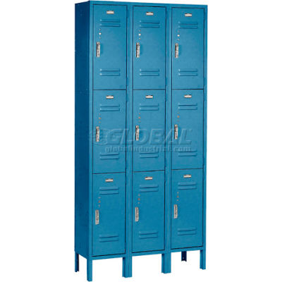 Global Industrial Paramount® Triple Tier 9 Door Locker, 12"Wx15"Dx24"H, Blue, Unassembled