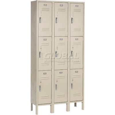 Global Industrial Paramount® Triple Tier 9 Door Locker, 12"Wx15"Dx24"H, Tan, Assembled