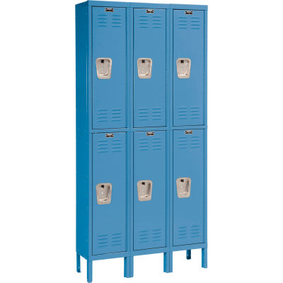 Hallowell Double Tier 6 Door Premium Steel Locker, 12"Wx18"Dx36"H, Blue, Unassembled