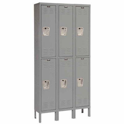 Hallowell Double Tier 6 Door Premium Steel Locker, 12"Wx18"Dx36"H, Dark Gray, Assembled