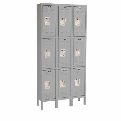 Hallowell Triple Tier 9 Door Premium Steel Locker, 12"Wx15"Dx24"H, Dark Gray, Assembled