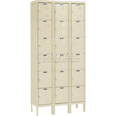 Hallowell Six Tier 18 Door Premium Steel Locker, 12"Wx18"Dx12"H, Tan, Unassembled