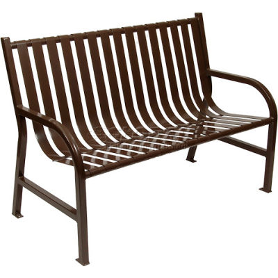4 Feet Slatted Metal Bench - Brown