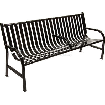 6 Feet Slatted Metal Bench With 3 Armrests - Black