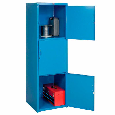 Pucel Heavy Duty Extra Wide Welded Steel Locker Triple Tier 24x24x74 3 Door Blue