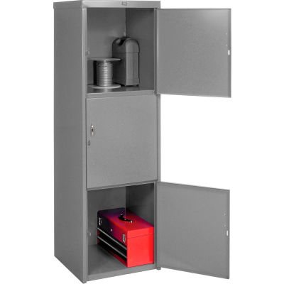 Pucel Heavy Duty Extra Wide Welded Steel Locker Triple Tier 24x24x74 3 Door Gray