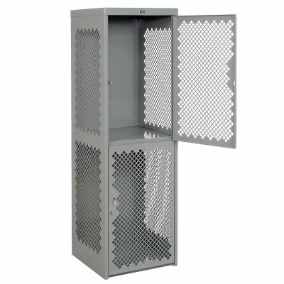 Pucel Heavy Duty Extra Wide Vented Steel Locker Double Tier 24x24x74 2 Door Gray