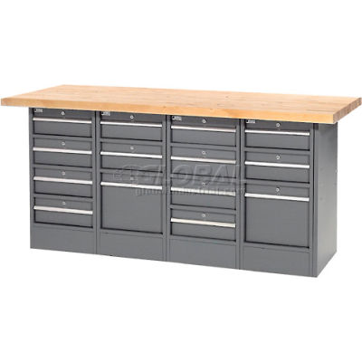 Global Industrial 72"W x 24"D Maple Top 14 Drawer Workbench