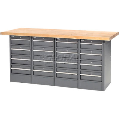 Global Industrial 72"W x 30"D Maple Top 16 Drawer Workbench