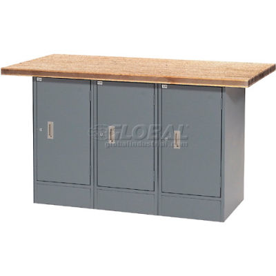 Global Industrial Workbench w/ Shop Top Square Edge & 3 Cabinets, 60"W x 30"D, Gray