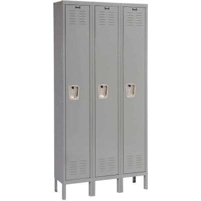 Hallowell Single Tier 3 Door Premium Steel Locker, 18"Wx18"Dx72"H, Dark Gray, Assembled