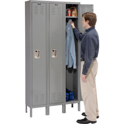 Hallowell Single Tier 3 Door Premium Steel Locker, 18"Wx21"Dx72"H, Dark Gray, Unassembled