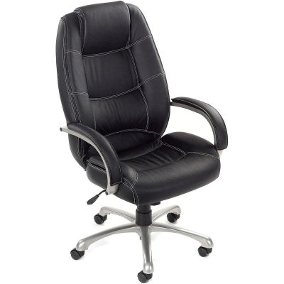 Interion® Executive Office Chair with Arms and Saddle Stitching - Leather - High Back - Black