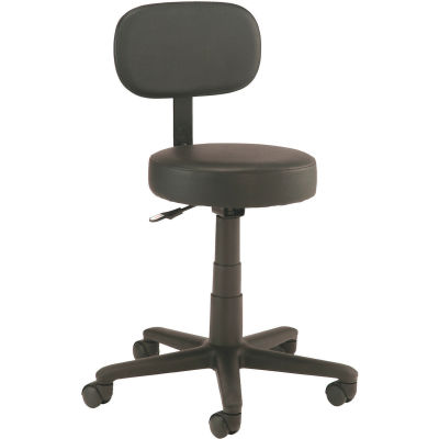 Interion® Shop Stool with Backrest - Vinyl - Black