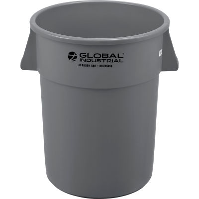 Global Industrial Plastic Trash Can, 32 Gallon, Gray