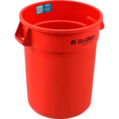 Global Industrial Plastic Trash Can - 32 Gallon Red