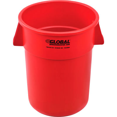 Global Industrial Plastic Trash Container, Garbage Can - 55 Gallon Red