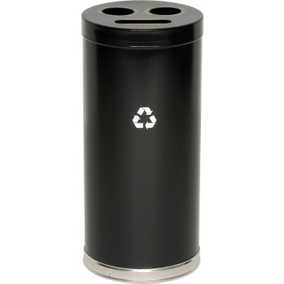 3-In-1 Steel Recycling Container Black 15"Dia X 32"H - 15RTBK