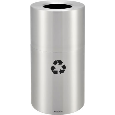Global Industrial Aluminum Round Open Top Recycling Can, 35 Gallon, Satin Clear