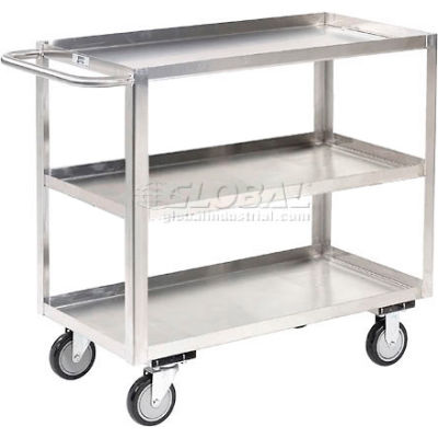 Stainless Steel Stock Cart 3 Shelves Tray Top Shelf 30x18