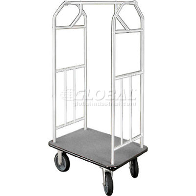 Glaro Bellman Hotel Cart 35x24 Satin Aluminum with Gray Carpet & Rubber Wheels