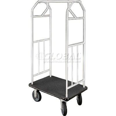 Glaro Bellman Hotel Cart 41x24 Satin Aluminum with Black Carpet & Rubber Wheels