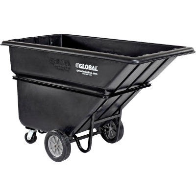 Global Industrial Heavy Duty Plastic Tilt Truck, 1 Cu. Yd. Cap,1250 Lbs. Cap, Black