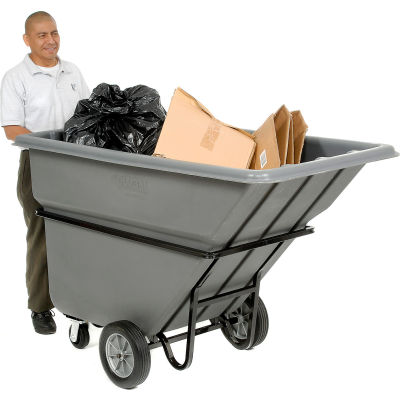 Global Industrial Heavy Duty Plastic Tilt Truck, 1 Cu. Yd. Cap,1250 Lbs. Cap, Gray