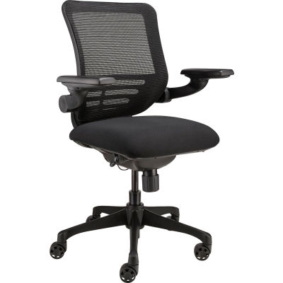 Interion® Mesh Chair with Adjustable Flip Arms & Mid Back, Fabric, Black