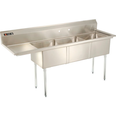 Aero Manufacturing Company® AF3-181 3 Compartment Sink, 18 x 18, Left Side Drainboard