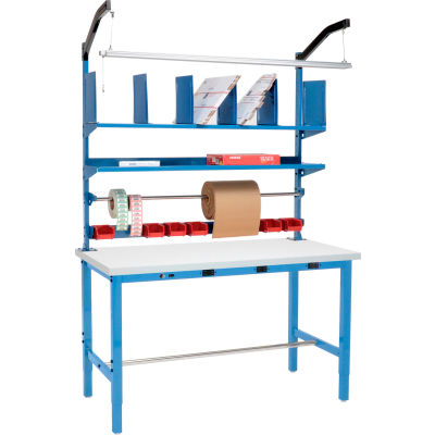 Global Industrial Electric Packing Workbench Plastic Square Edge - 72 x 30 with Riser Kit