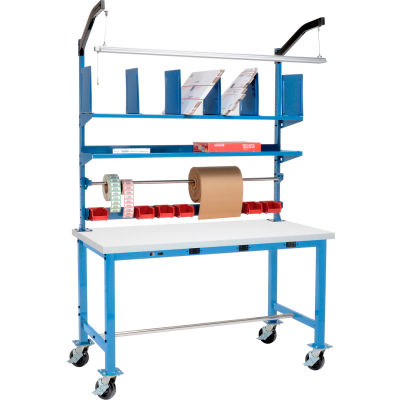Global Industrial Mobile Electric Packing Workbench ESD Square Edge - 72 x 30 with Riser Kit
