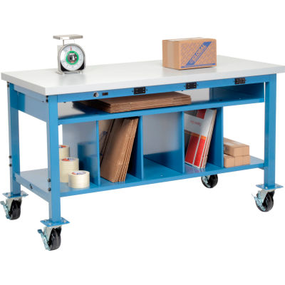 Global Industrial™ Mobile Packing Workbench W/Shelf & Power, Laminate ...