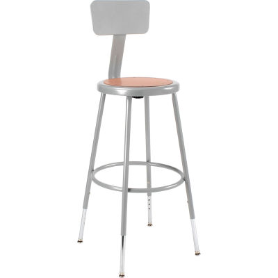 Interion® Steel Shop Stool w/Backrest and Hardboard Seat – Adjustable Height 25-33 - GRY - 2PK