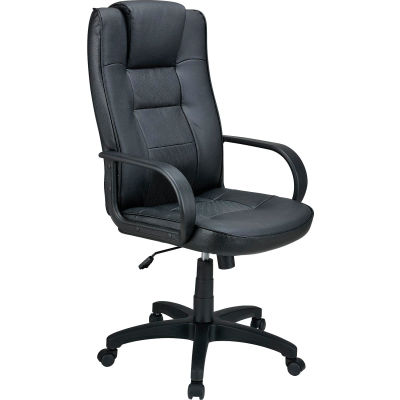 Interion® Executive Chair With Headrest, High Back & Fixed Arms, Leather, Black