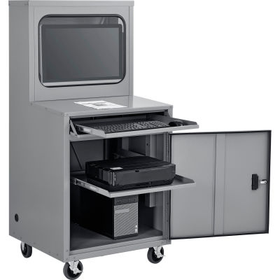 Global Industrial Deluxe LCD Industrial Computer Cabinet, Dark Gray, Assembled