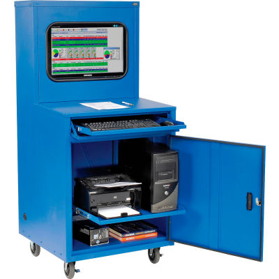Global Industrial™ Deluxe LCD Industrial Computer Cabinet, Blue, Assembled