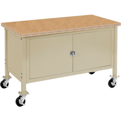 Global Industrial 60"W x 30"D Mobile Workbench - Security Cabinet - Shop Top Square Edge - Tan