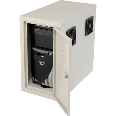 Global Industrial™ CPU Side Cabinet with Front/Rear Doors and 2 Exhaust Fans - Beige
