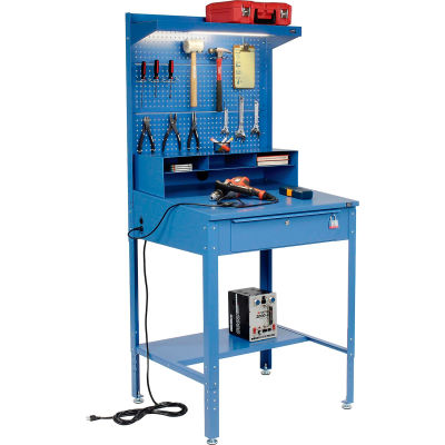 Global Industrial Shop Desk - Riser & Pegboard Panel 34-1/2 x 30 x 38 Sloped Surface - Blue