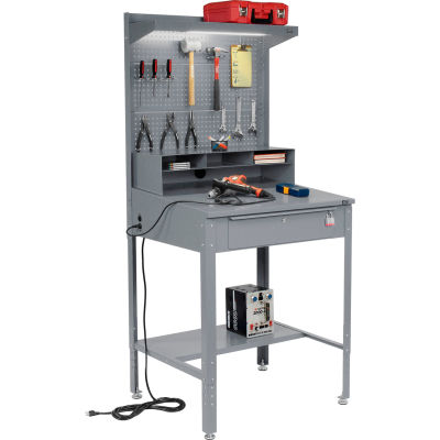 Global Industrial Sloped Shop Desk w/ Riser & Pegboard Panel, 34-1/2"W x 30"D, Gray